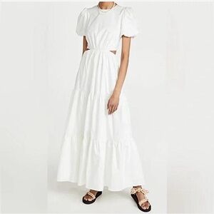 NWOT WAYF Plaza Cut Out Tiered Maxi Dress in white cotton blend. Size Small.